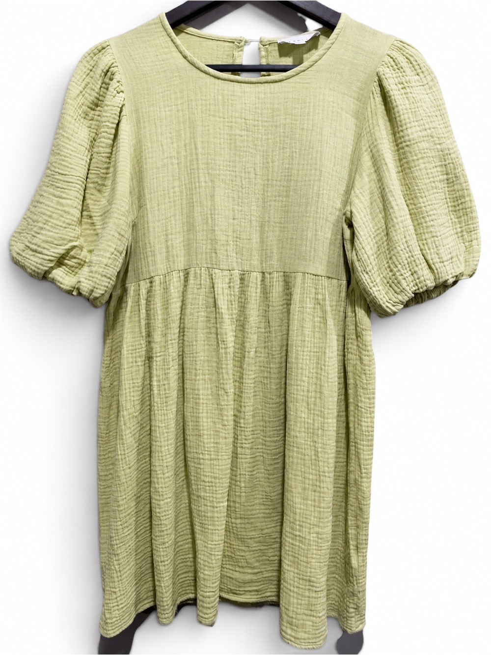 MABLE Pistachio Cotton Gauze Puff Sleeve Babydoll Mini Dress M